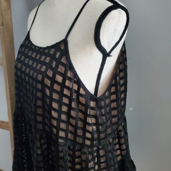 HD In Paris Black Sheer Oversized Spaghetti Strap Peplum Top Size M - Picture 2 of 9